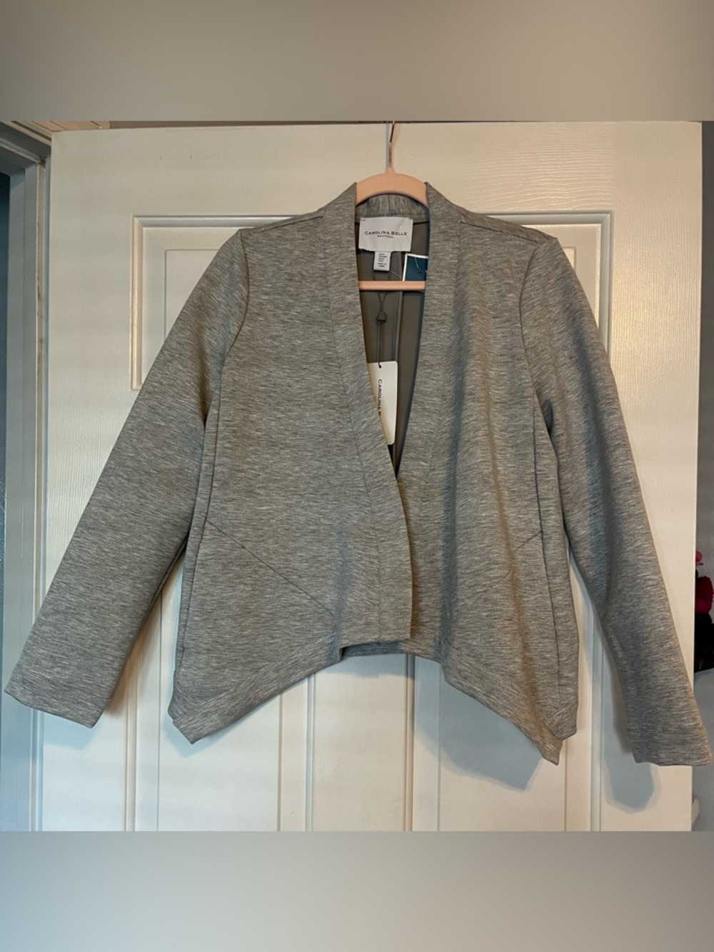 Carolina Belle Light Grey Draped Open-Front Blazer
